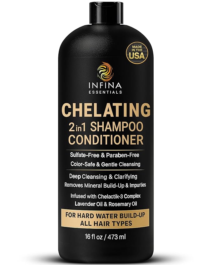 INFINA ESSENTIALS Hard Water Shampoo and Conditioner 2-in-1 | Chelating Cleanser for Mineral Buildup Removal | Sulfate-Free, Color Safe | Chelactik-3 Complex, Rosemary Oil & Vitamin E | 16 fl oz