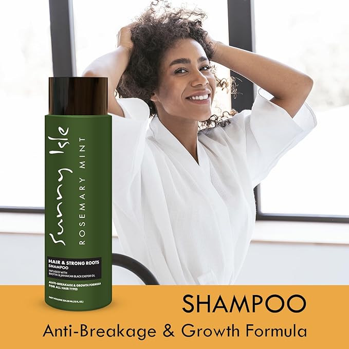 Sunny Isle Rosemary Mint Hair & Strong Roots Shampoo - Anti-Breakage, Growth, Biotin, Castor Oil - 12oz