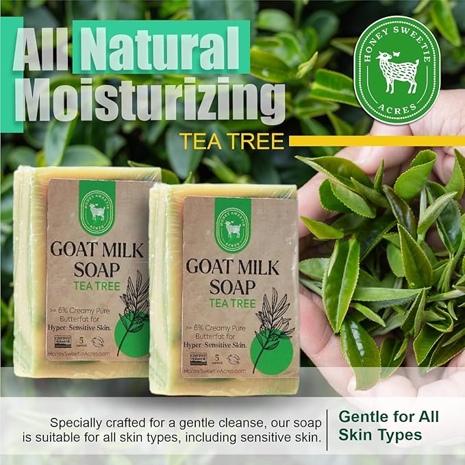 Honey Sweetie Acres 2-Pack Tea Tree Goat Milk Soap - Handmade 5 oz Bar, Made with Natural Ingredients, Moisturizing & Gentle, Made in the USA
