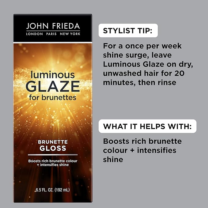 John Frieda Brilliant Brunette Luminous Hair Glaze, Hair Gloss Enhances Rich Color and Boosts Shine for Silky Brunette Hair, Enhances While Mending Damaged Hair Surfaces, 6.5 Oz, Pack of 2