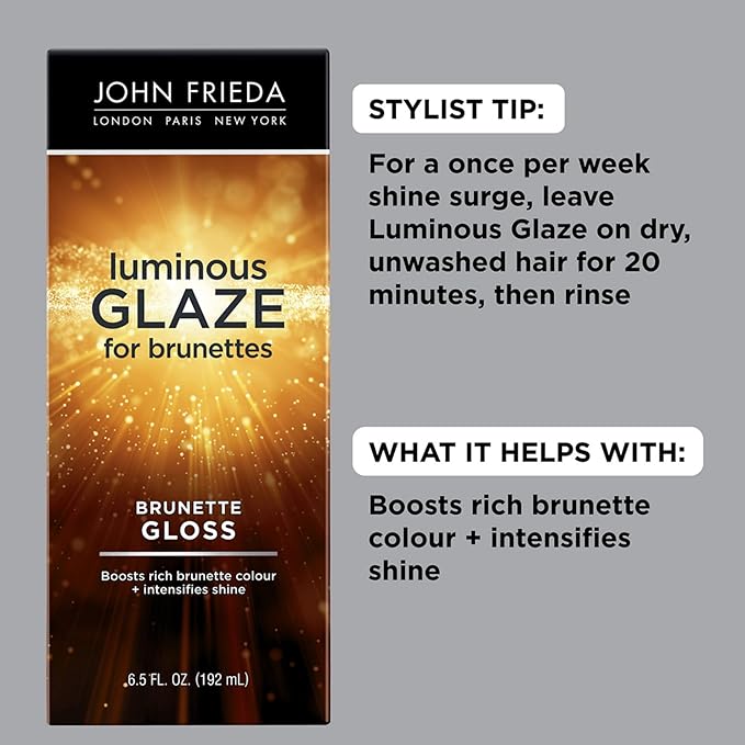 John Frieda Brilliant Brunette Luminous Glaze, Hair Gloss Enhances Rich Color and Boosts Shine for Silky Brunette Hair, Enhances While Mending Damaged Hair Surfaces, 6.5 Oz