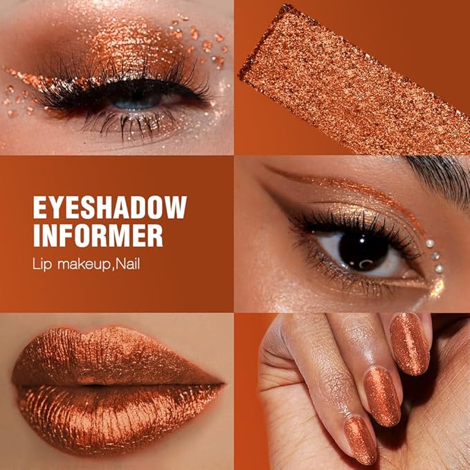 Afflano Metallic Orange Red Eyeshadow, Warm Glitter Eyeshadow Palette One-Swipe Coverage, Intense Color Sparkle Red Brick Eye shadow, Long Lasting Fall Eye Shadow for Women Halloween Pumpkin Makeup