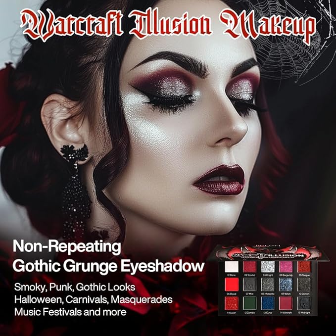 Red black Eyeshadow Palette, Goth Red Eye Shadow Halloween Makeup | Black Sliver Shimmer Glitter Eyeshadow Pallet, Burgundy Smokey Mattlic Cream Matte Eyesahdow for SFX Clown Vampire Christmas Looks