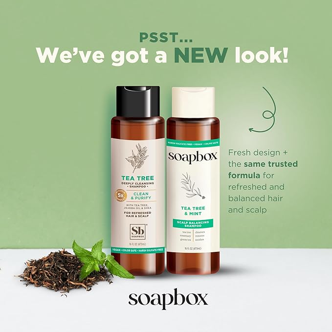 Soapbox Tea Tree Oil & Mint Shampoo & Conditioner Set, Leaves Hair & Scalp Balanced & Soothed - Clean Ingredients Free of Harsh Chemicals, Sulfates, Parabens & Silicones - 16 oz Each