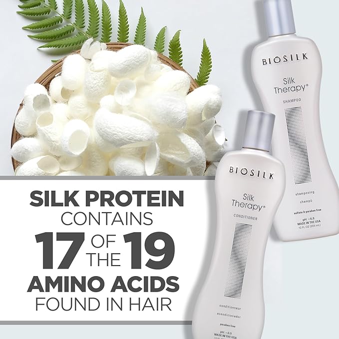 BioSilk Silk Therapy Duo Set, Shampoo & Conditioner for Gentle Cleansing, Moisturizing & Shiny Hair, Smooth, Replenished Hair, Sulfate-Free, Paraben-Free, Cruelty-Free, 12 Oz Each (Pack of 2)