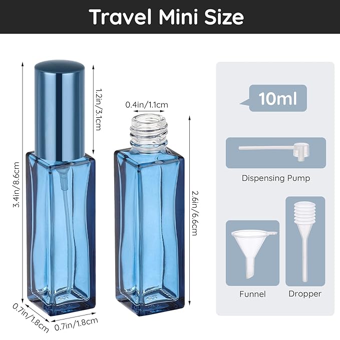 Segbeauty 0.34oz Small Perfume Bottle Refillable, 5 Packs Portable Glass Perfume Atomizer Sprayer, 10ml Mini Cologne Bottles Empty, Travel Size Cologne Spray Bottle with Dispenser Transfer Tools