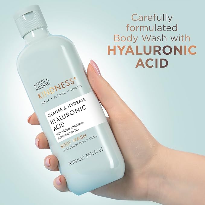 Baylis & Harding Kindness + Hyaluronic Acid, Pear & Orange Blossom Fragrance, 16.9 fl. oz Cleanse & Hydrate Body Wash (Pack of 3) - Biodegradable Formula - Vegan Friendly