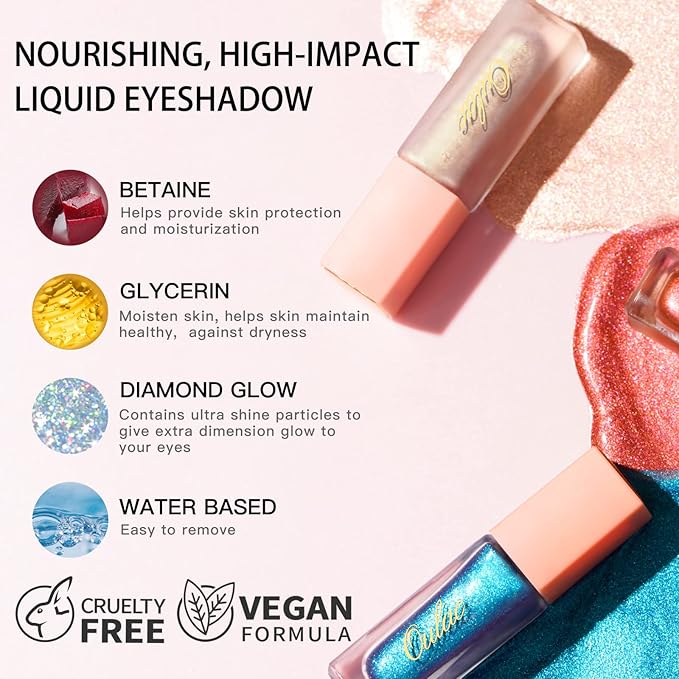 Oulac Blue Liquid Glitter Eyeshadow Liquid Shimmer Eyeshadow Liquid Eyeliner Non-sticky One-Swipe Coverage with Quick-Drying Crease-resistant Formula.Vegan & Cruelty-Free.(10)
