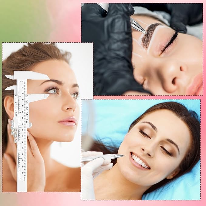 Eyebrow Mapping Kit, 4Pcs Eyebrow Microblading Marker Pens with 4 Replacement Refills and 2 Ruler, Eyebrow Makeup Position Mapping Mark Tools for Eyebrow Lip Skin