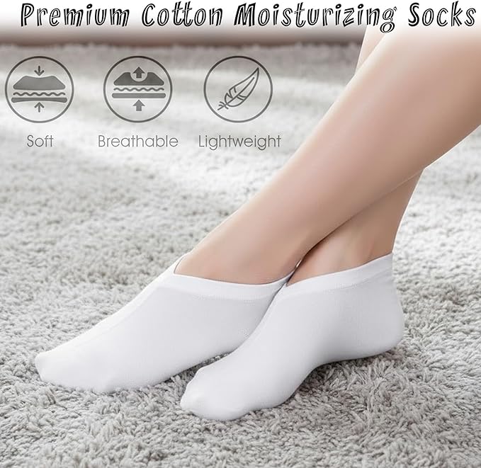 5 Pairs Spa White Cotton Socks Moisturizing Socks Overnight Reusable Lotion Sock Absorbing Soft Moisture Foot Heel Sleeping Sock for Women Men Dry Cracked Feet Beauty Pedicure