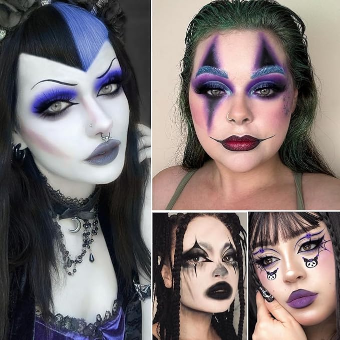 Black Blue Purple Eyeshadow Goth Makeup Palette, Matte Shimmer Dark Smoky Eyeshadow Pallet with Mirror, High Pigment White Grey Multichrome Eye Shadow for Halloween Party Witch Costume Zombie Vampire