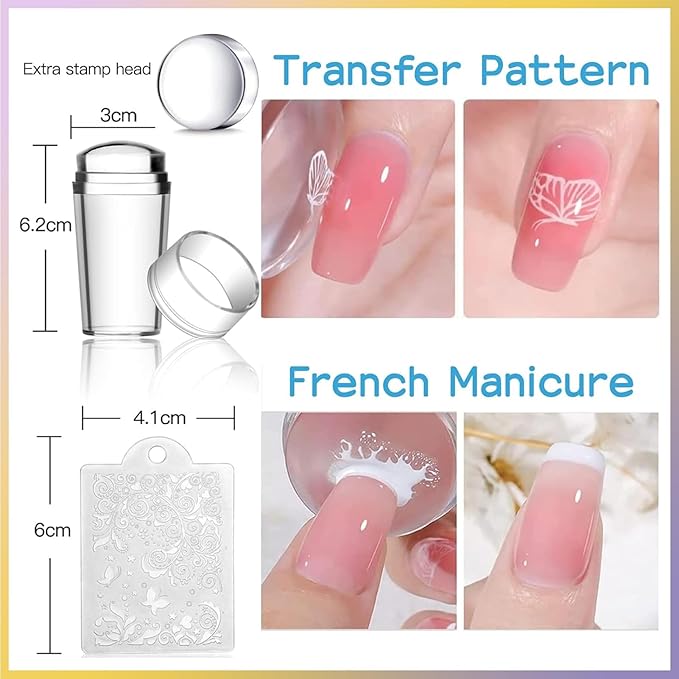 Biutee Nail Stamping Kit 15Pcs Nail Art Stamping Plate Set 8 Colors Nail Stamping Gel Polish, Nail Stamper and Scraper with Storage Bag, Nail Stamper Kit Flower Leaves Star Template Design
