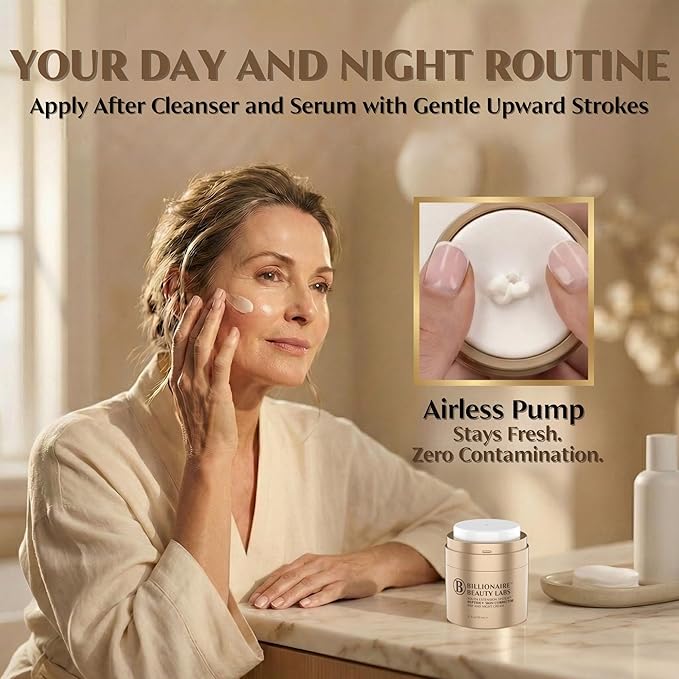 Peptide Cream & Collagen Cream for Face and Neck - Firming Anti-Aging Daily Moisturizer & Night Cream for Wrinkles and Fine Lines - Natural, Organic and Fragrance-Free - 1.7 fl oz 50ml