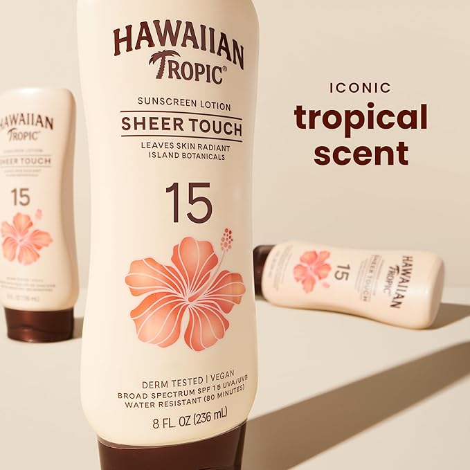 Hawaiian Tropic Sunscreen Sheer Touch Broad Spectrum Sun Care Sunscreen Lotion - SPF 15, 8 Ounce