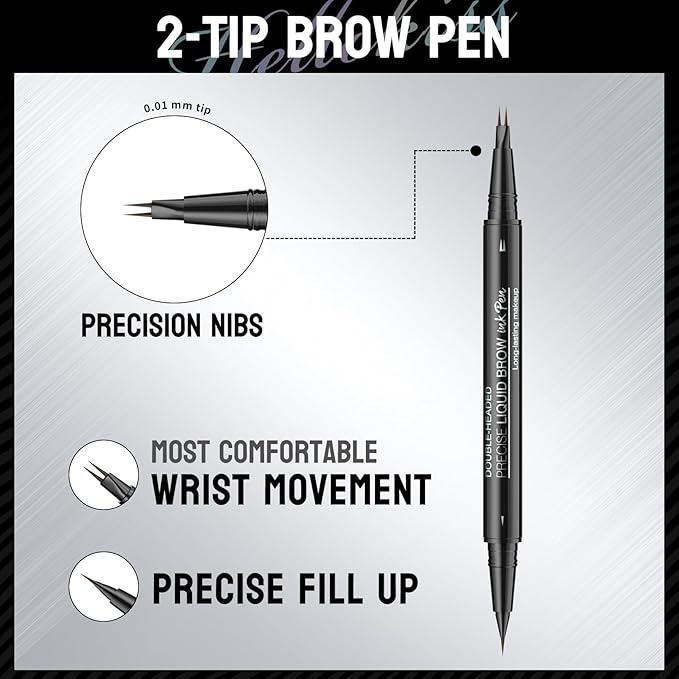 Microblading Eyebrow Pen, 2 in 1 Dual Ended Eyebrow Pencil, Curved Eyebrow Pencil with Micro-Fork-Tip & Precise Brush-Tip, Waterproof and Last All Day for Natural Hair-Like Brows (02#BROWN)