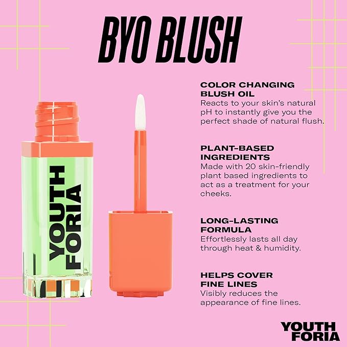 Youthforia BYO Blush, Color Changing Blush Oil, Reacts To Skin’s Natural pH For Your Instant Perfect Shade, Blendable Formula, Vegan & Cruelty-Free