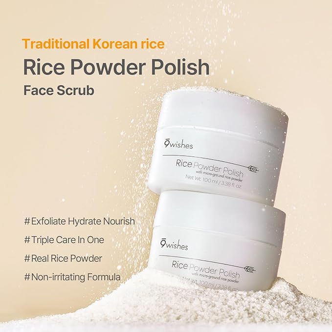 9wishes Rice Powder Polish - Gentle Exfoliating Face and Body Scrub with Korean Rice, Facial Polish Removes Dead Skin and Blackheads, Smooth Skin, Korean Skincare - 100ml / 3.38 fl. oz.
