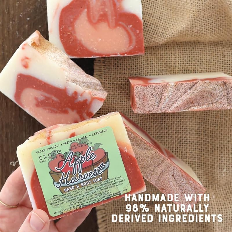Rinse Bath & Body Apple Harvest Handmade Soap - Shea & Cocoa Butter | Fresh Apple Scent | Essential Oils | Vegan Friendly | 4.25oz