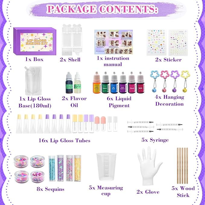 Dewiitine Lip Gloss Making Kit, DIY Lip Gloss Base to Make Your Own Lip Gloss Kit DIY Lipstick Set Moisturizing Lip Gloss Supplies Set, Gift for Girls Trendy Women