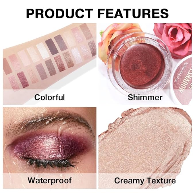 FeiCuiYun Cream Glitter Sand Shimmer Metallic Eyeshadow Palette Makeup, Natural Single Mini Instant Holographic Eyeshadow For Women, Sombras Crema Para Ojos, Talc, Paraben & Cruelty Free, 25