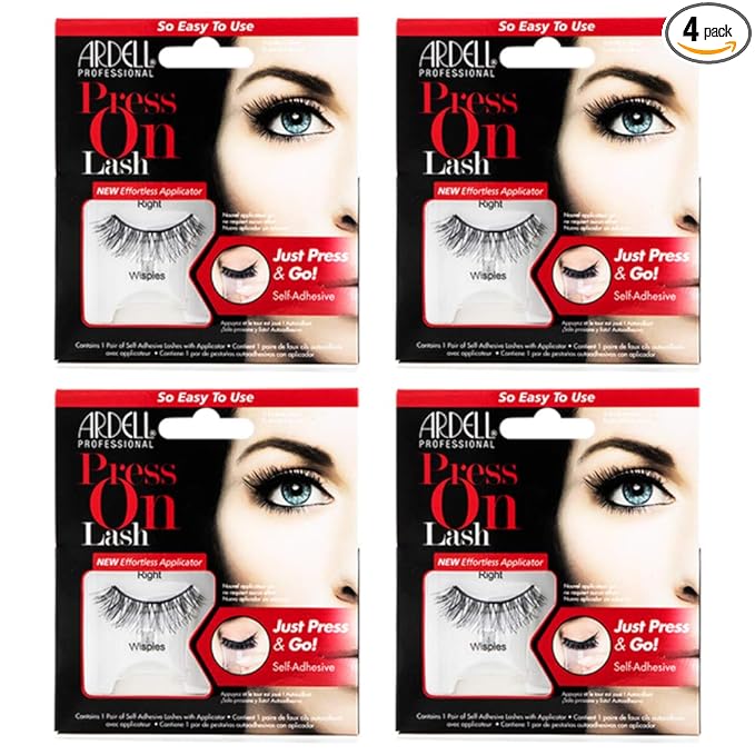 Ardell Press On Wispies False Eyelashes - Self Adhesive Lashes, No Glue Needed, Eye Makeup Enhancement, 4 Pack