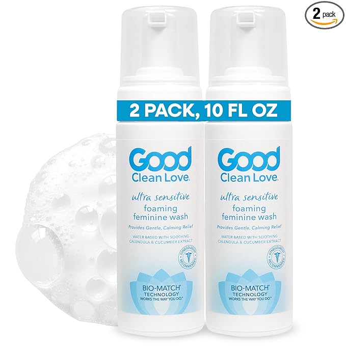 Good Clean Love Ultra Sensitive Foaming pH-Balanced Feminine Wash, Gentle Vaginal Cleanser for Women with Natural Ingredients, Water-Based, Soothing Intimate Feminine Care, 5 Oz (2-Pack)