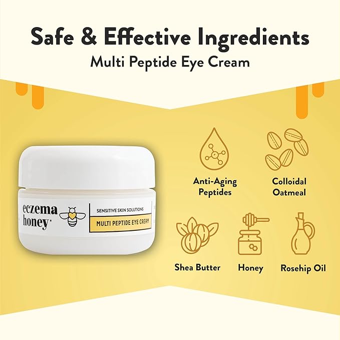 ECZEMA HONEY Multi Peptide Eye Cream - Anti Aging Eye Cream for Dark Circles & Puffiness - Facial Skin Care Products for Eczema, Dry & Sensitive Skin (0.5 Oz) (Pack of 2)
