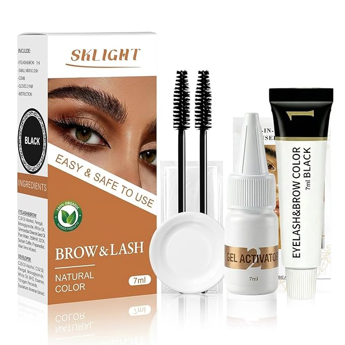 Lash Color Kit, Professional Eyelash & Eyebrow Color Kit Lasting for 2 Weeks, Instant Eyelash Color with Natural Ingredients, Safe & Easy to Use 7ML(Black)
