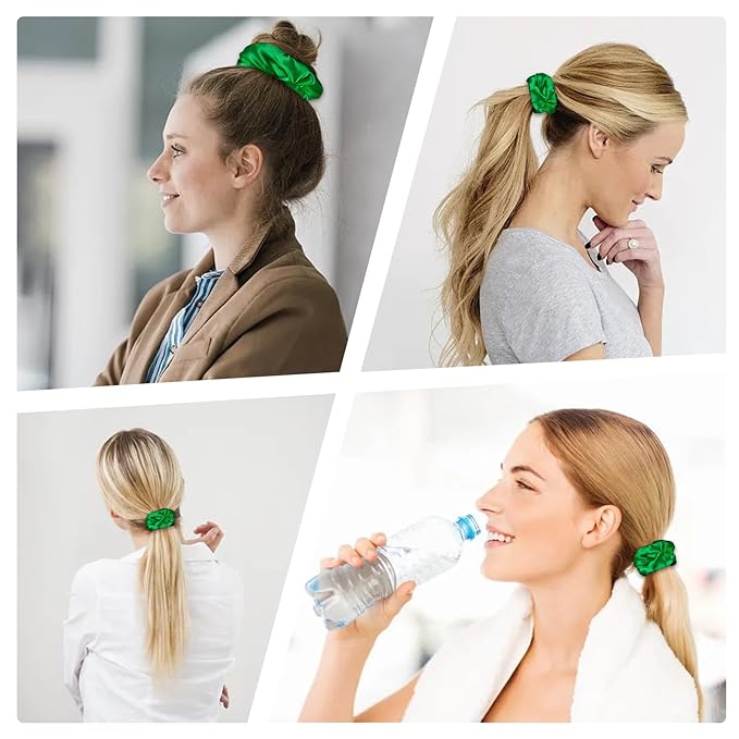 Silk Scrunchies for Women Girls 12 PCS Green Hair Scrunchies Silk Satin Hair Ties for Thick Hair Bulk Hair Ties Hair Accessories