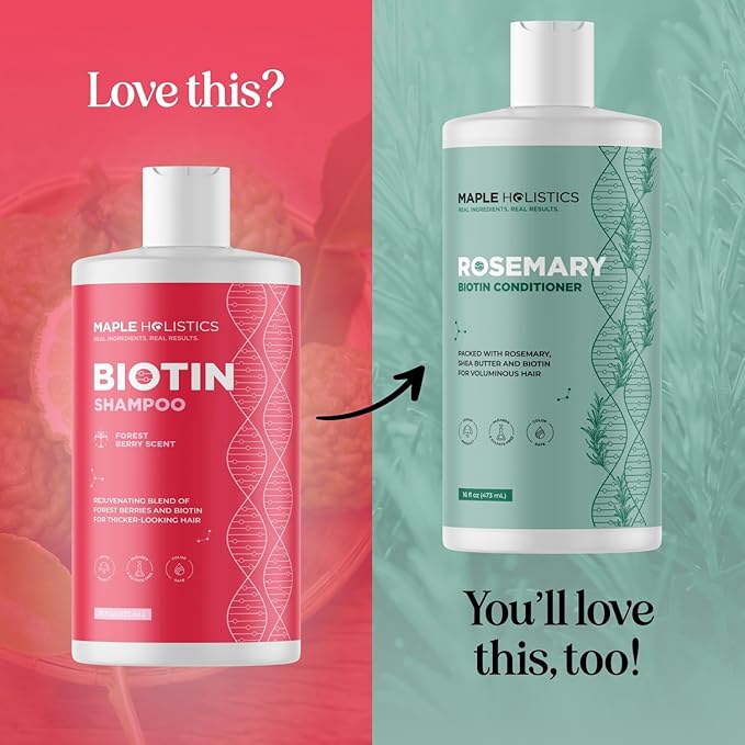 Fruity Biotin Shampoo for Thinning Hair - Volumizing Shampoo for Fine Hair with B Vitamins Rosemary Pomegranate & Strawberry Oils - Paraben Silicone and Sulfate Free Vegan Formula (16 Fl Oz)