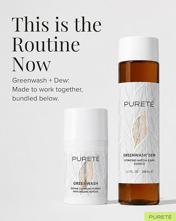 Pureté Greenwash Enzyme Cleansing Powder for Face | Ceremonial Matcha Powder-to-Foam Cleanser | Water-Activated Gentle Exfoliating Face Wash | Made in Japan | 1.4 oz