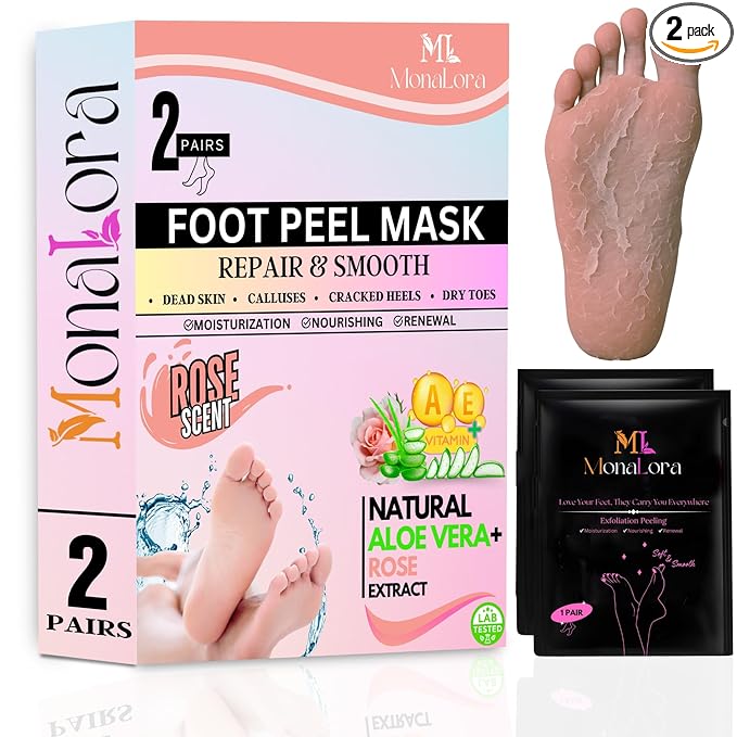 Foot Peel Mask for Dry, Cracked Heels – Exfoliating Callus Remover with Natural Fruit Extracts – Baby Soft Feet in 1 Week – 2 Packs | Rose Scent