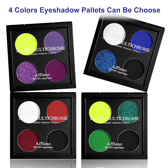 Afflano Multichrome Vibrant Blue Eyeshadow Palette, 4-Color Highly Pigmented Long-Lasting Blue Eyeshadow Makeup, Blendable Duochrome Shimmer Matte Shades for Natural & Smoky Eye Looks Travel-Size