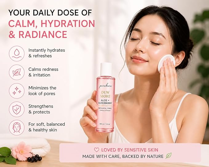 Aloe & Elderberry Facial Toner, Organic, Alcohol-Free, Hydrating Face Toner for Sensitive Skin – Soothing & Pore Minimizing, Gentle Glow Boosting Toner, 100ml