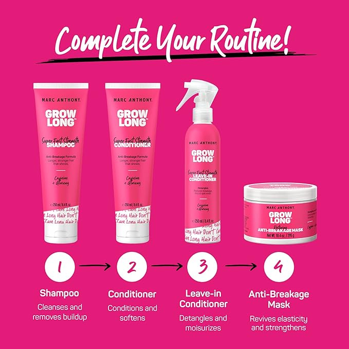 Marc Anthony Shampoo and Conditioner Gift Set, Grow Long Biotin - Anti-Frizz Deep Conditioner For Split Ends & Breakage - Vitamin E, Caffeine & Ginseng for Curly, Dry & Damaged Hair (Pack of 6)