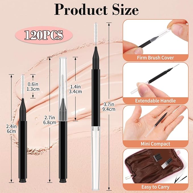 MAPVOLUT 120PCs Micro Eyebrow Brush with Cap - Eyebrow Tinting, Lash Filler, Brow Lifting Brush - Professional Makeup Kit for Eyebrow Lamination, Beauty Salon & Home Beauty Care