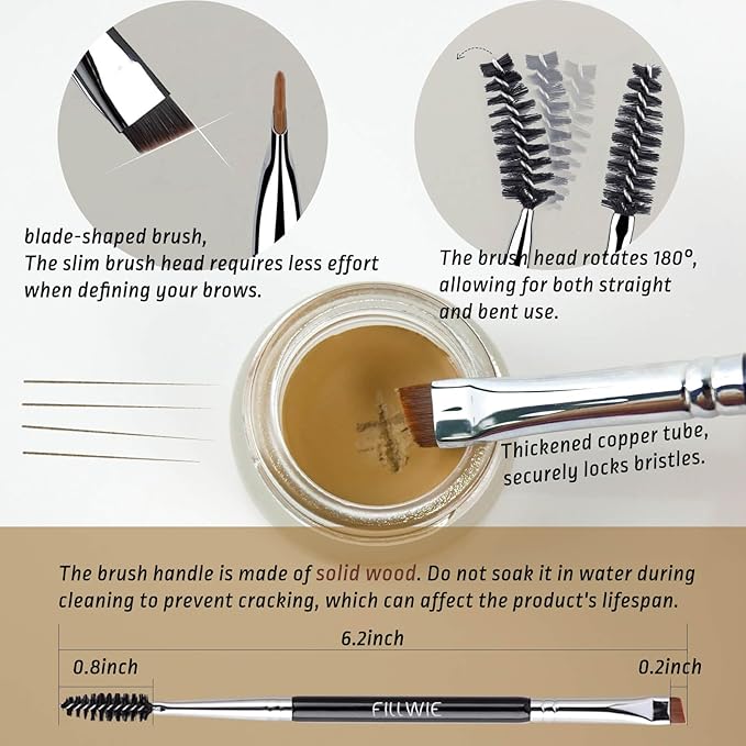 Eyebrow Pomade Stamp, Microblading 2 Tip Liquid Eyebrow Pen, Eye brow Kit with Angled Spoolie Brush and PU Pouch for Travel (Soft Brown)