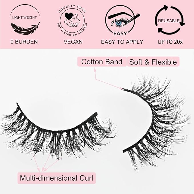 APCYUST Lashes Mink Bulk 30 Pair Wholesale Lashes 5D Fluffy Eyelashes Wholesale Faux Mink Eyelashes Natural Medium Length Fake Lash with Portable Pack (Round Ultra-Wispy 30 Pairs)