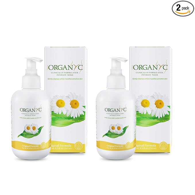 Organyc - Feminine Intimate Wash for Sensitive Skin - Free from Chlorine, Parabens, SLSSLES, and Synthetic Perfumes - 8.5 Fl Oz with Chamomile (2 Pack)