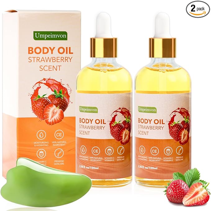 2 Pack 3.38 fl.oz Strawberry Body Oil after Shower, Vitamin C & E Gua Sha Body Oils Scented Body Oils for Women, Dry Body Oil Juice for Skin