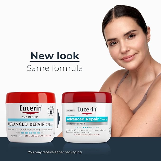 Eucerin Advanced Repair Body Cream for Very Dry Skin, Fragrance Free Daily Body Moisturizer, 16 Oz Jar (Pack of 12)