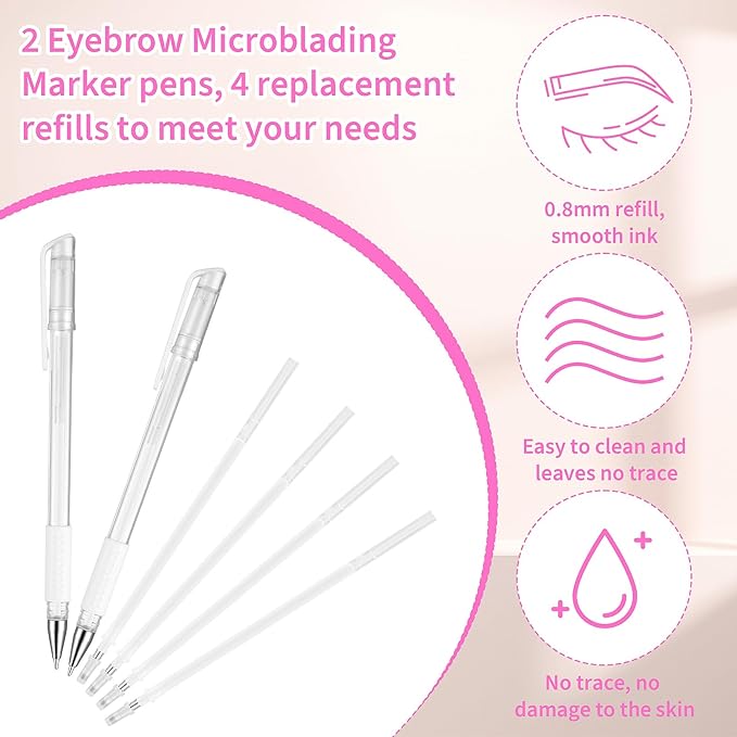 TIESOME Eyebrow Microblading Marker Pens, 2pcs Skin Marker Pen Eyebrow Makeup Position Mapping Mark Tools Eyebrow Mapping Pen Stencil with 4 replacement refills (White)
