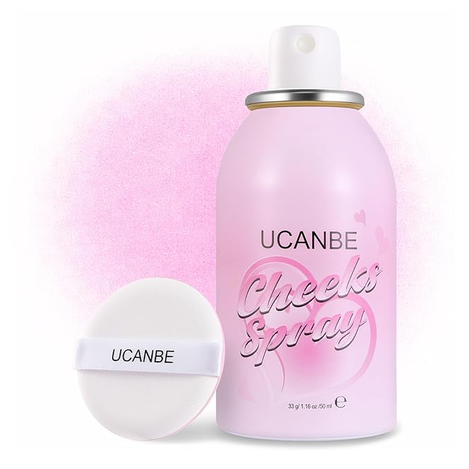 UCANBE Blush Spray with Puff, Hydrating Liquid Blush Mist for Cheeks - Soft Pigmented Buildable Blendable Breathable Blush, Healthy Dewy Glow Finish, Talc-Free, 01 Lavender (1.16 oz)