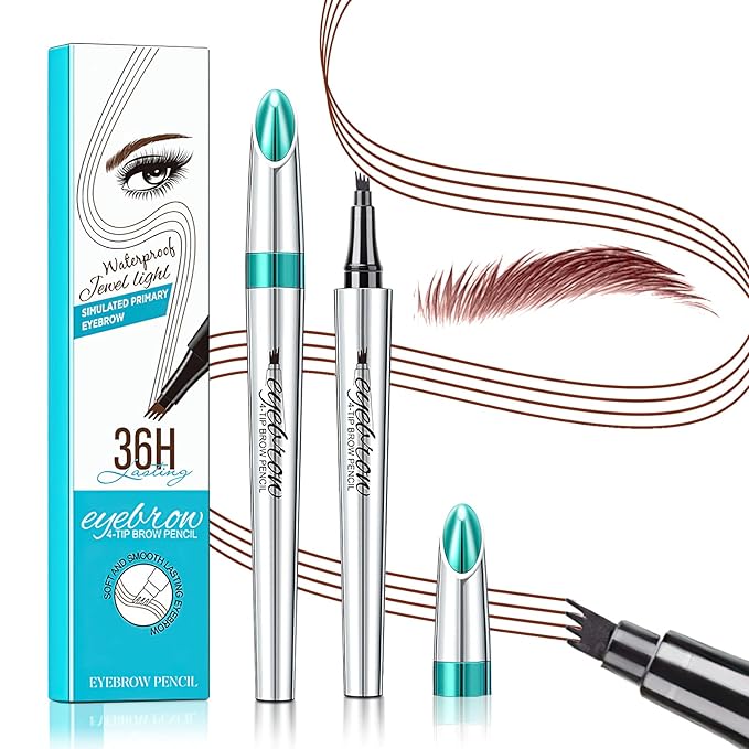 Microblading Eyebrow Pen 4 Fork Tip Tattoo Pencil, Long-Lasting Eye Brow Pencils for Women, Easy to Use Microblade Eyebrow Pencil Eyebrow Brush (Reddish Brown)