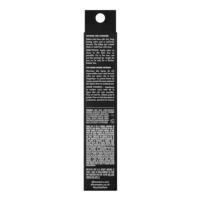 e.l.f. Intense Ink Eyeliner, Enhances The Lash Line With Rich & Long-Lasting Color, Tip For Precise Application, Vegan & Cruelty-Free, Blackest Black (Pack of 2)
