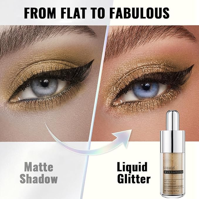 Light Gold Shimmer Liquid Eyeshadow, High Pigment Blendable Eye Makeup for Older Women, Long Lasting Lightweight Travel Friendly, Suitable for All Eye Shapes, Metallic Glitter Finish 05#
