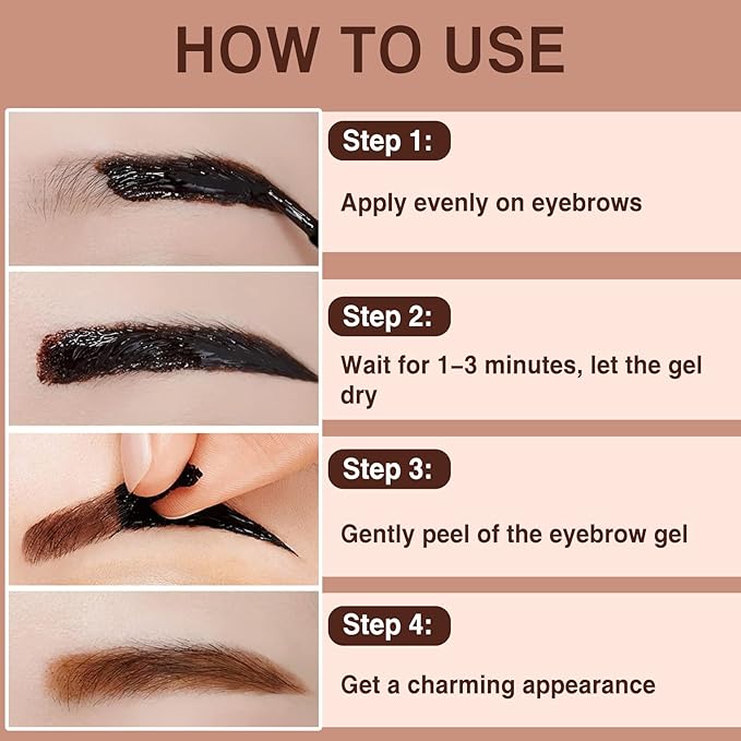 2Pcs Dark Brown Tattoo Eyebrow Gel Easy Peel Off, Tinted Eye Brow Gel, Waterproof & Sweatproof & Transfer-proof, All Day Weal, for All Skin Types, Mother's Day Makeup Gift