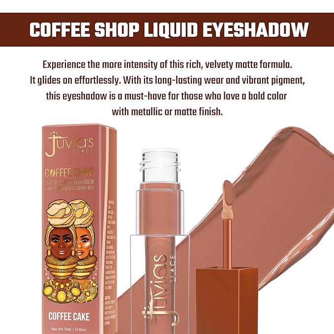 Juvia's Place Coffee Shop Liquid Eyeshadow Coffee Cake - Matte Finish for Rich, Long-Lasting Color, Waterproof, and Smooth Texture - Buildable and Vibrant - Ideal for All Skin Tones, 0.08 fl oz