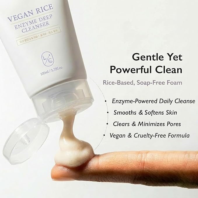 LICORNE Vegan Rice Enzyme Deep Cleanser – Enzyme Foaming Cleanser, Korean Face Wash, Gentle Facial Cleanser with Rice Bran Extract, Hydrating Daily Face Wash for Smooth Skin