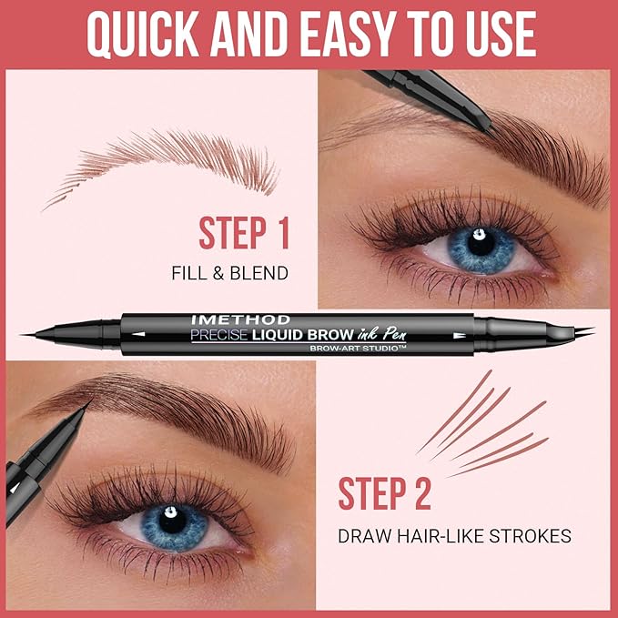 iMethod Curved Eyebrow Pen - Eyebrow Pencil, Brow Pencil 2-in-1 Dual-Ended Microblading Eyebrow Pen with Micro-Fork-Tip and Precise Brush-Tip Create Natural Hair-Like Brows, Last All-Day, Dark Brown